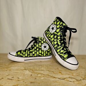 🛑 Converse All Star Black w/Neon Green Bugs Insects High-Top Sneaker Youth 2